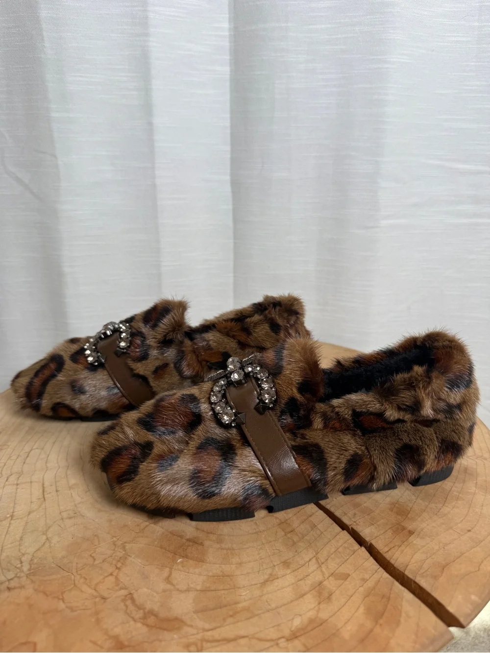 Budget to Go by Coye Nokes Leopard Faux Fur Crystal Buckle Loafers | NWOT EU 35